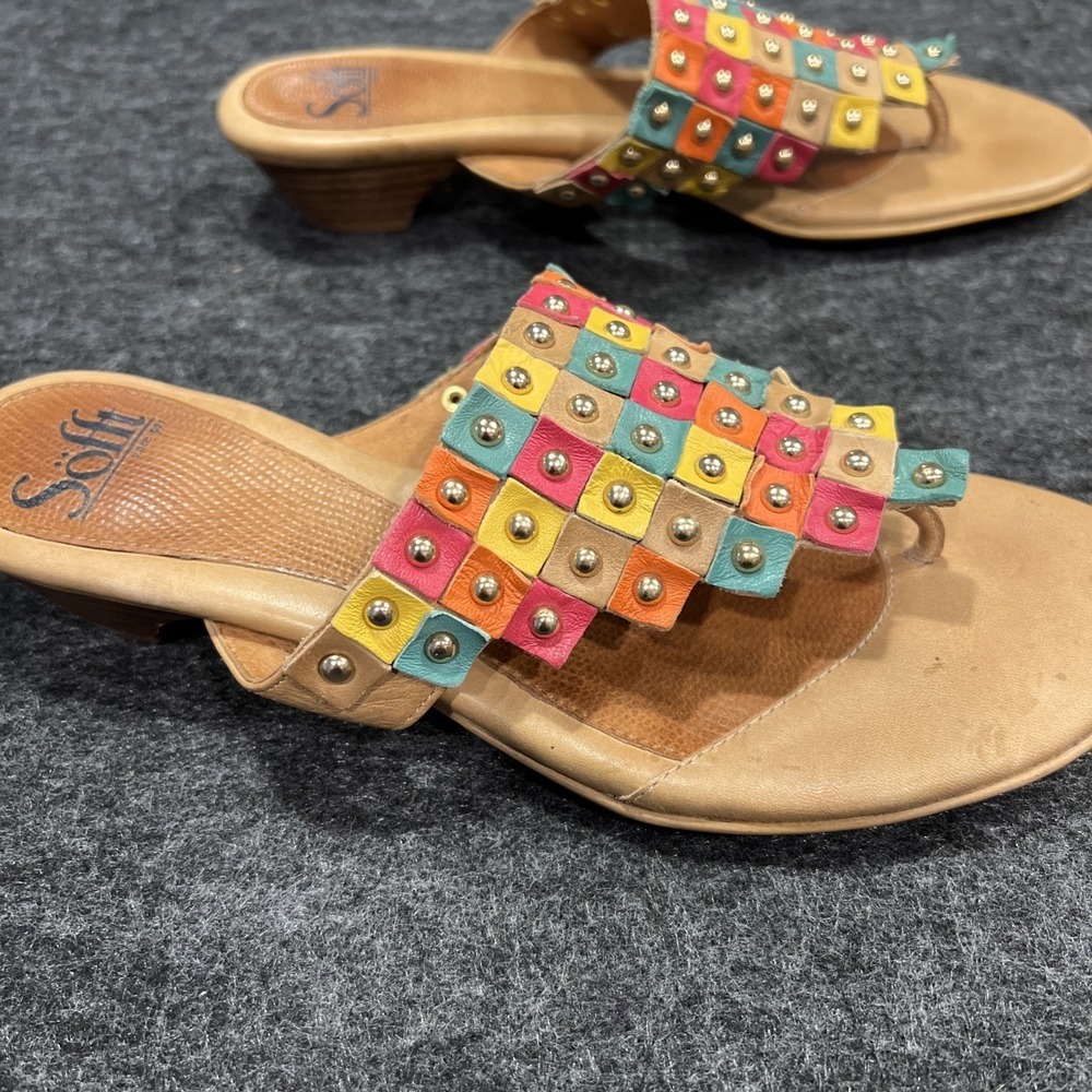 Sofft Studded Multicolor Leather Kitten Heel Slipon Sandal Size 8 Bohemian Comfy - Picture 5 of 9